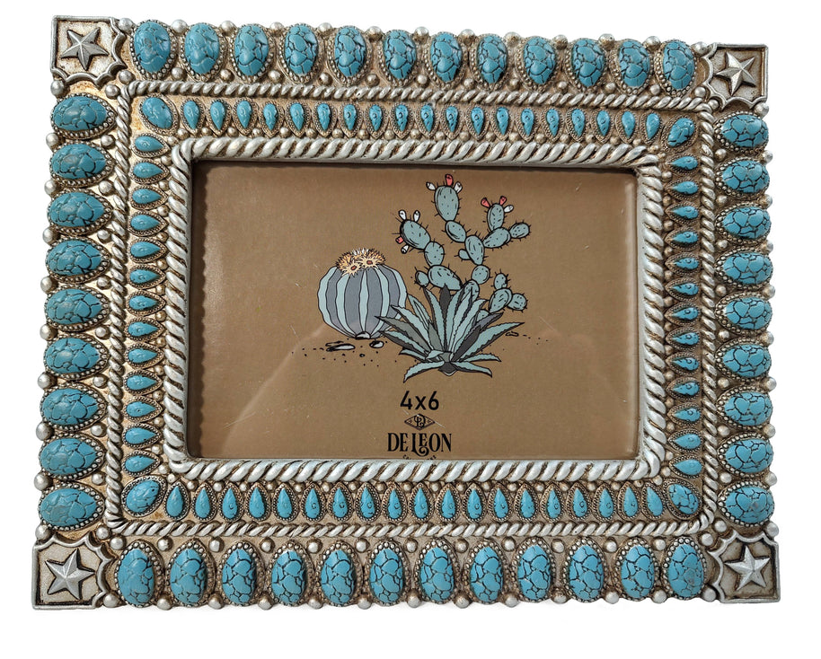 Rustic Western Star Turquoise Beads 6” x 4” Picture Frame