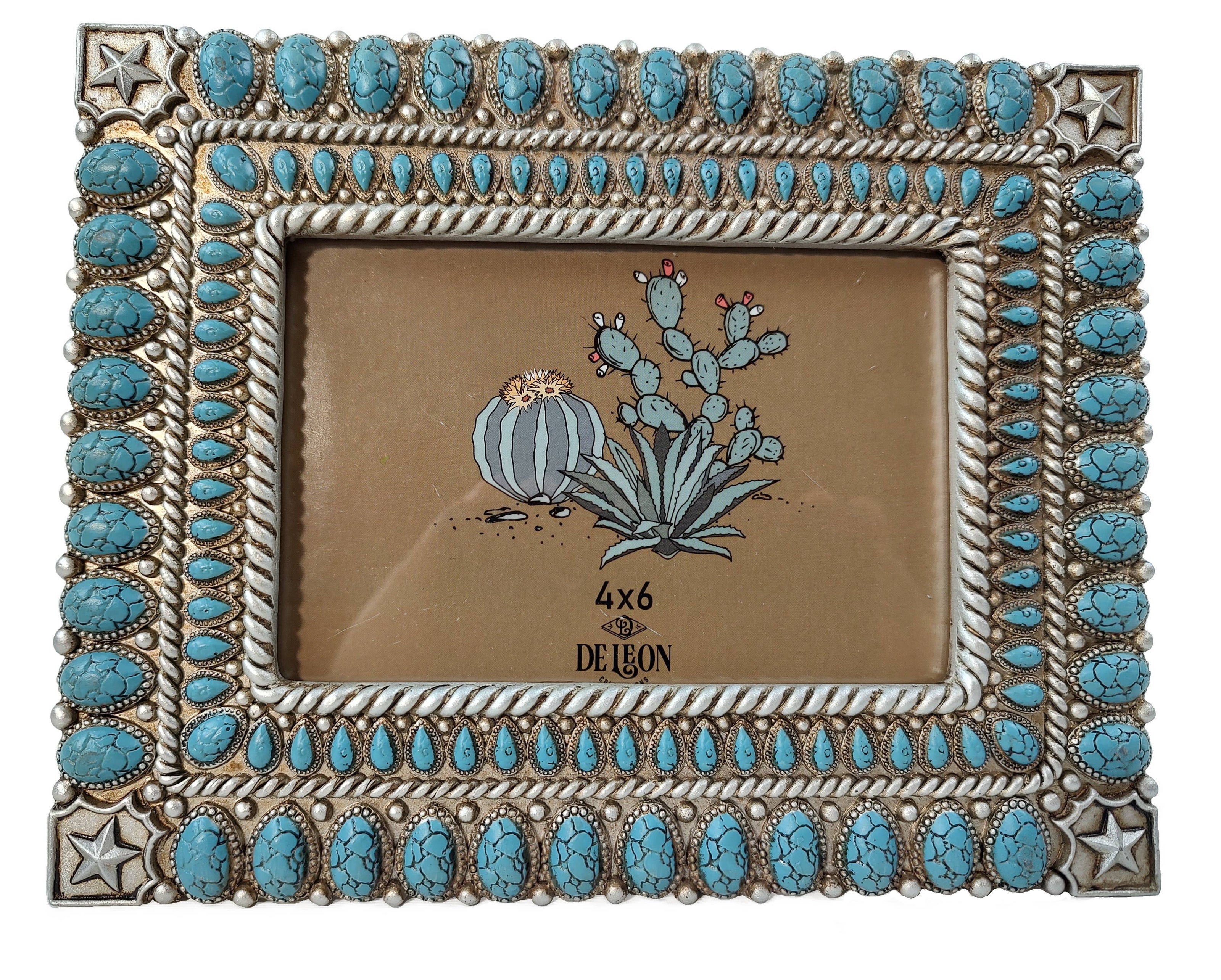 Rustic Western Star Turquoise Beads 6” x 4” Picture Frame