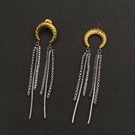 18K GP Chain fringe S. Steel Moon Earrings