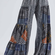 Mineral Washed Tiered Plaid Wide Flare pants HP6675