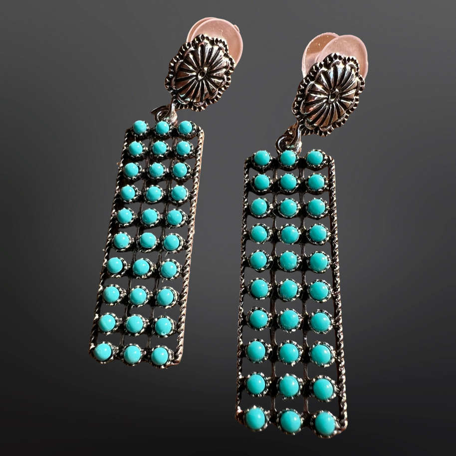 Southwestern Zuni Style Petite Point Faux Turquoise Earrings