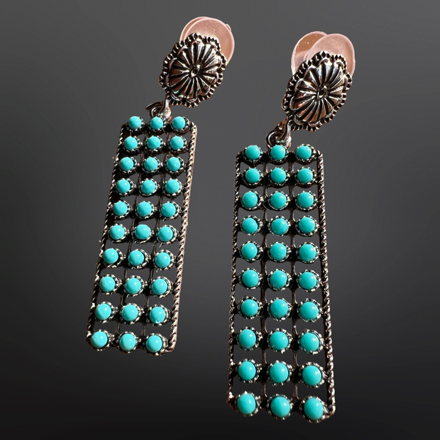 Southwestern Zuni Style Petite Point Faux Turquoise Earrings