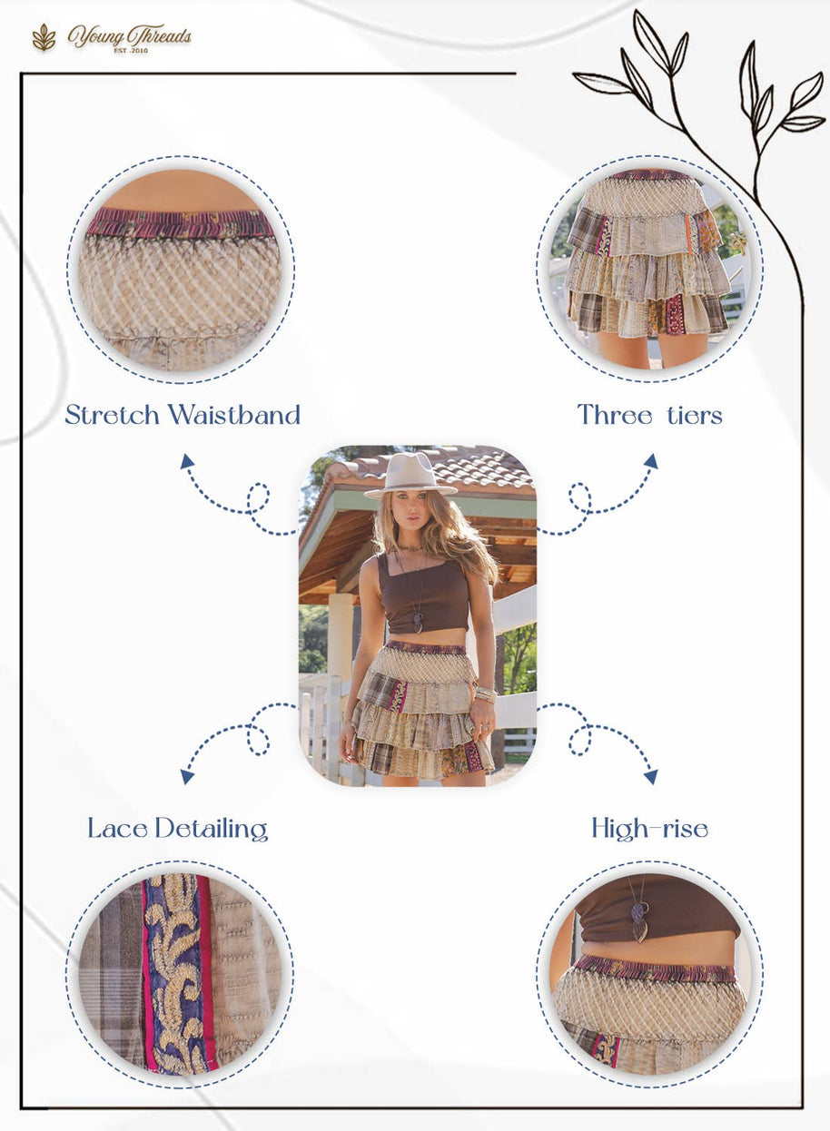 Patchwork Ruffle Tiered Mini Skirt