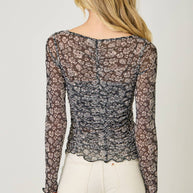 Lettuce Hem Mesh Print Top