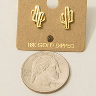 Gold Dipped Dainty Desert Cactus Stud Earrings