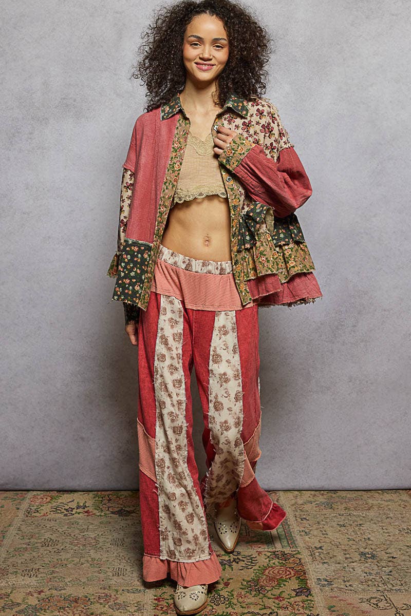 Double Gauze Patchwork Ruffle Shirt