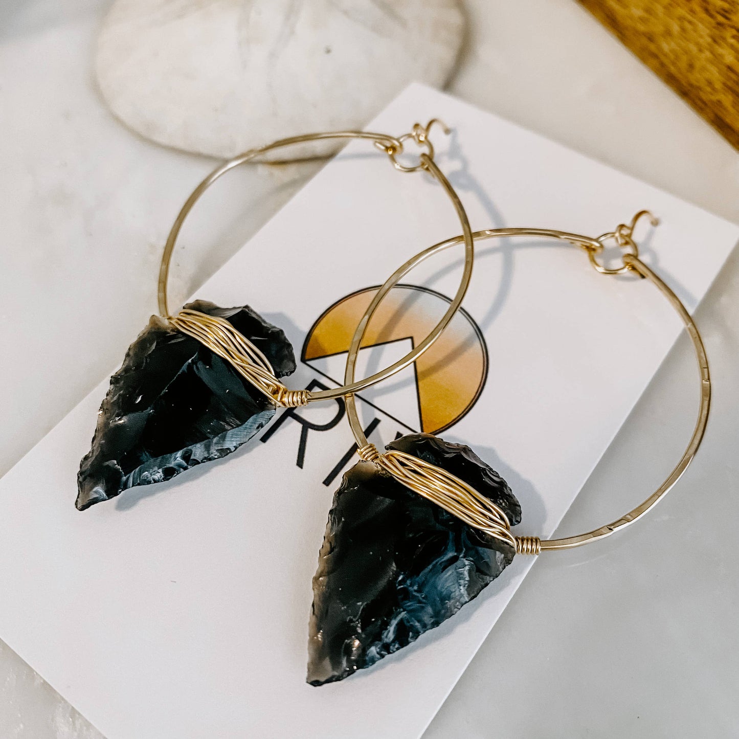 Nala Obsidian Arrowhead Hoops: Sterling Sliver