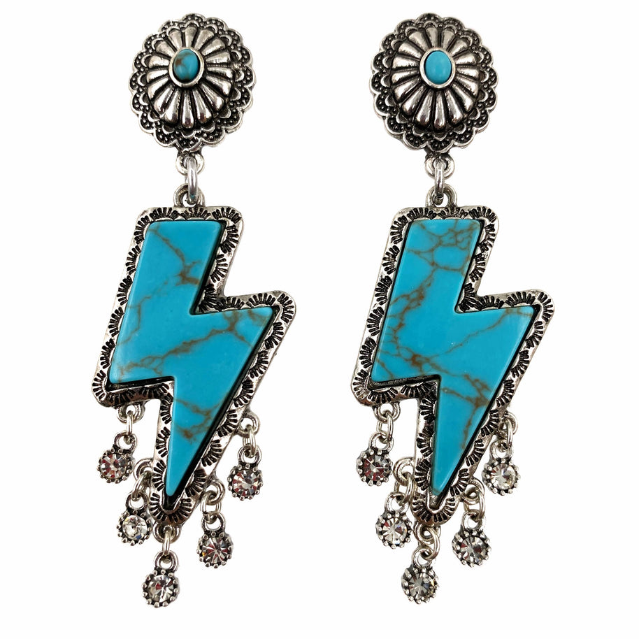 Lightning Bolt Turquoise Stone Rhinestone Earrings