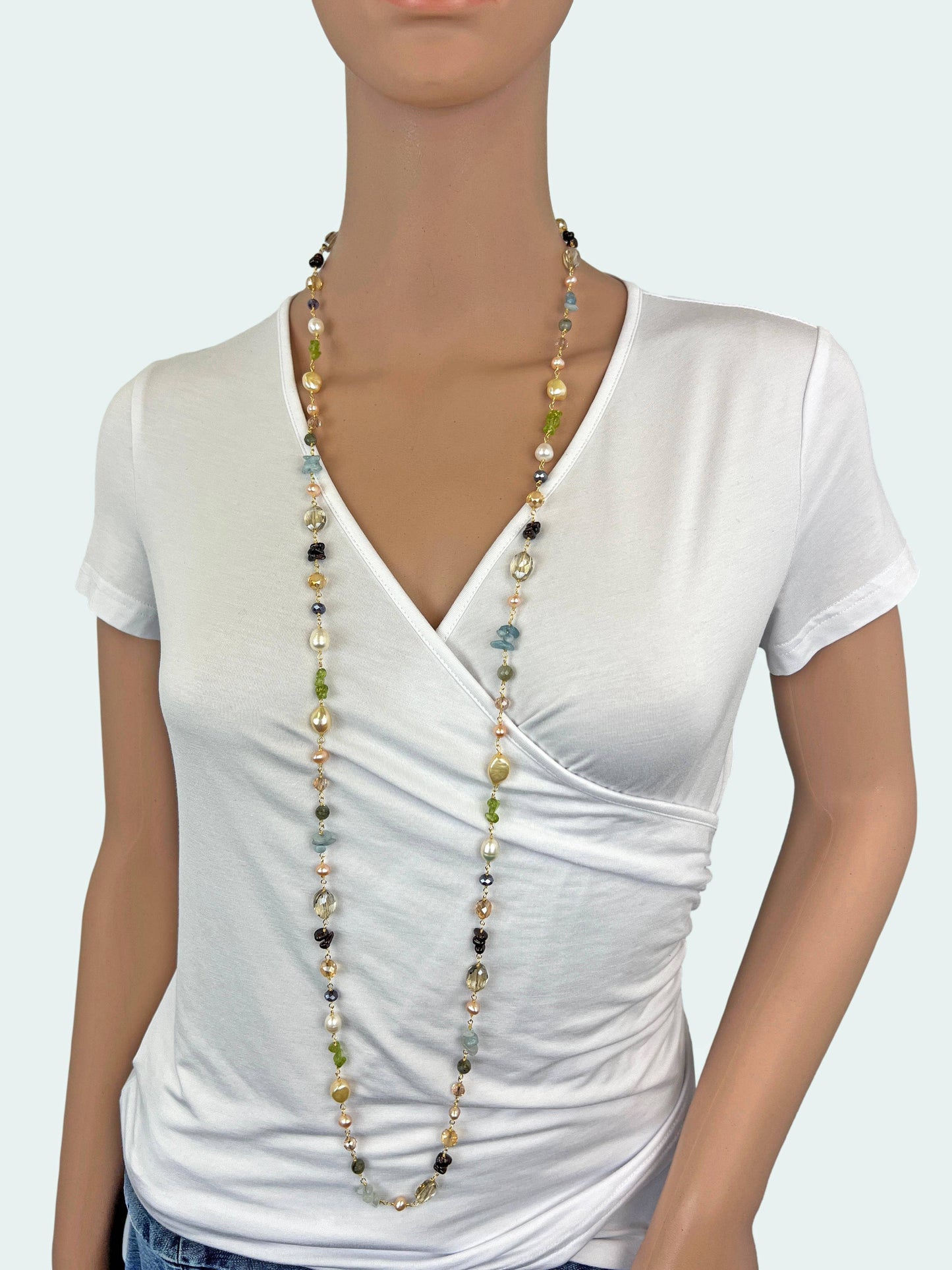 Multi-Gemstones Beaded-Wire Wrapped Necklace