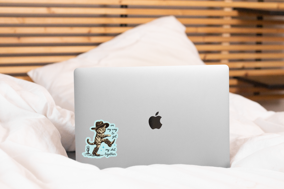 On My Way Cat Cowboy Sticker