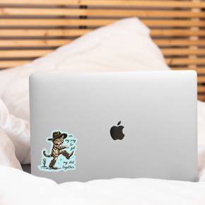 On My Way Cat Cowboy Sticker
