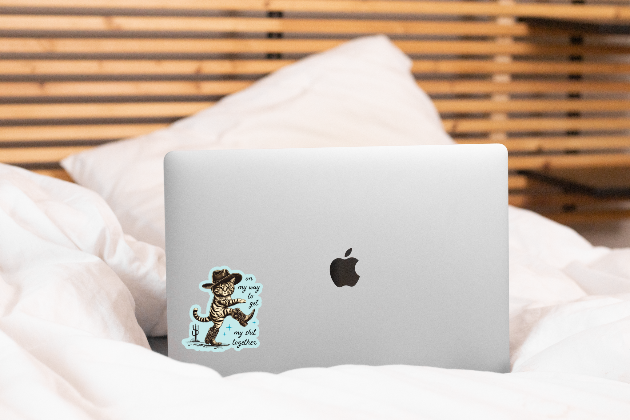 On My Way Cat Cowboy Sticker