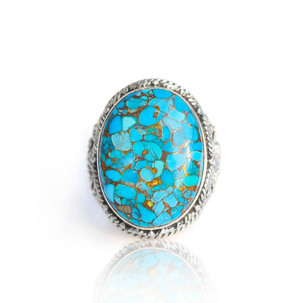 Blue Copper Turquoise Solitaire Ring
