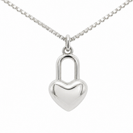 Sterling Silver Rhodium Polished Heart Lock Necklace