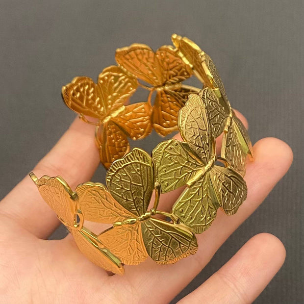 18K GP S. Steel Butterfly Cuff Bracelet