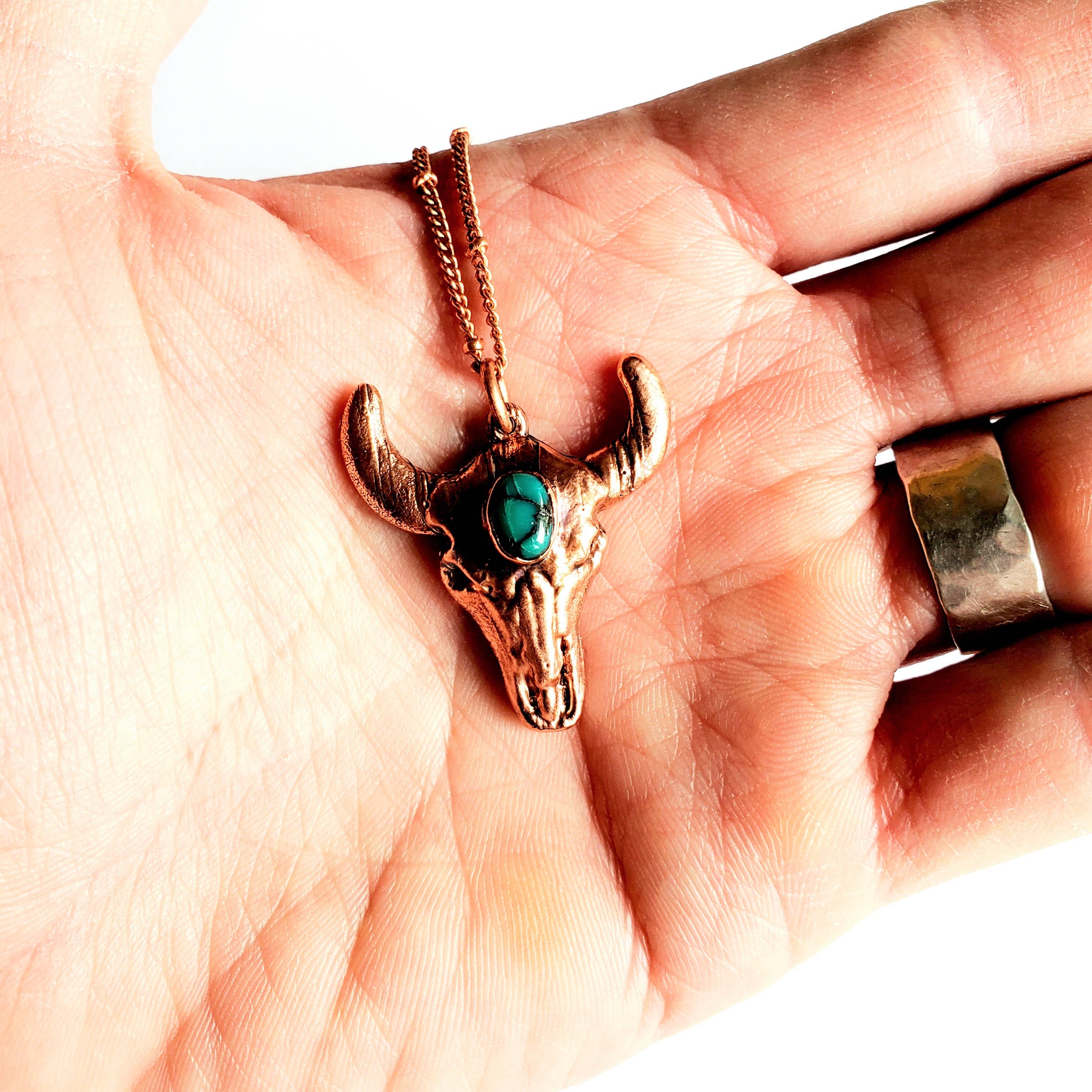 Turquoise Bull Skull Necklace