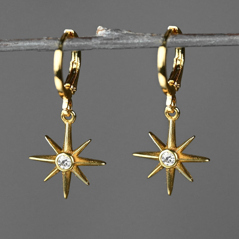 Golden Huggie Brass Star Earrings