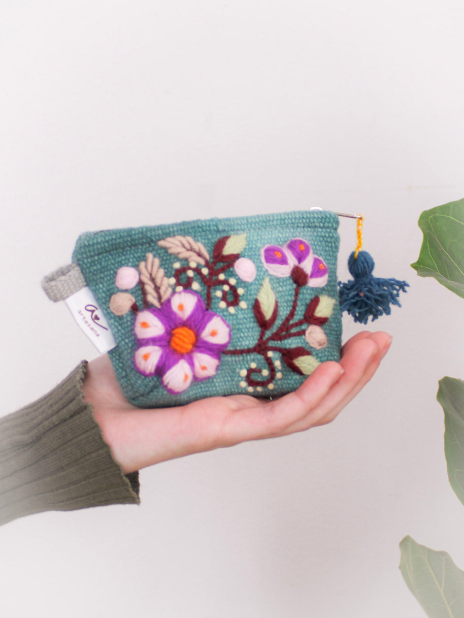 Sunset Floral Embroidered Coin Purse