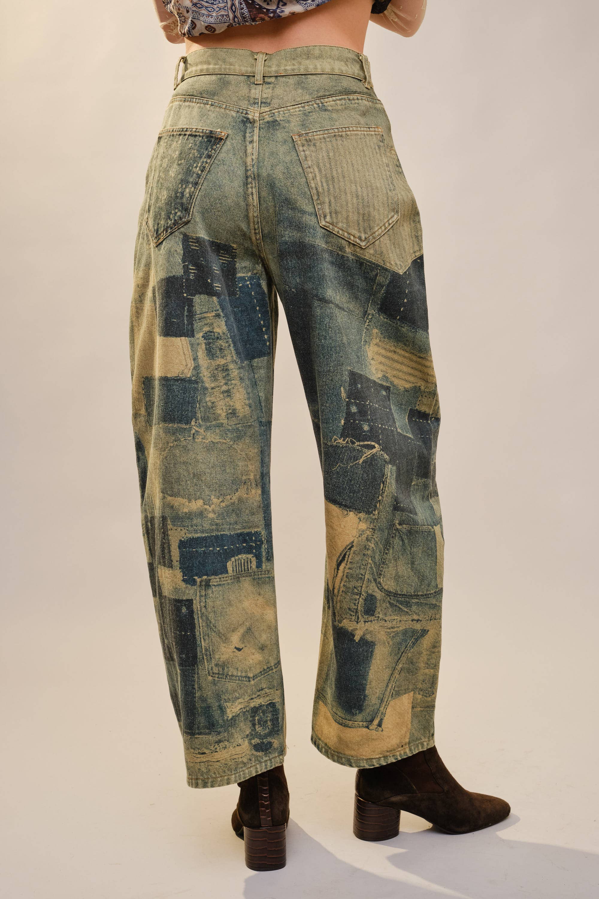 Washed Patchwork Vintage Barrel Jeans