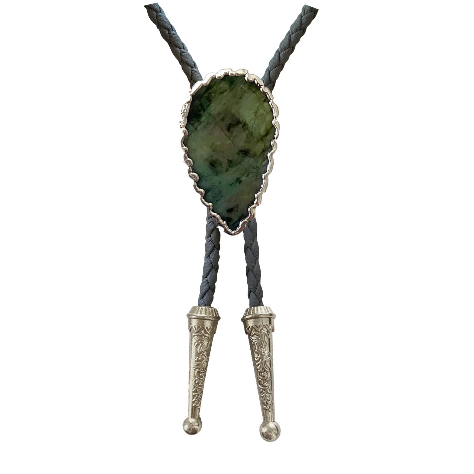 Emerald Bolo Tie, Silver Accents