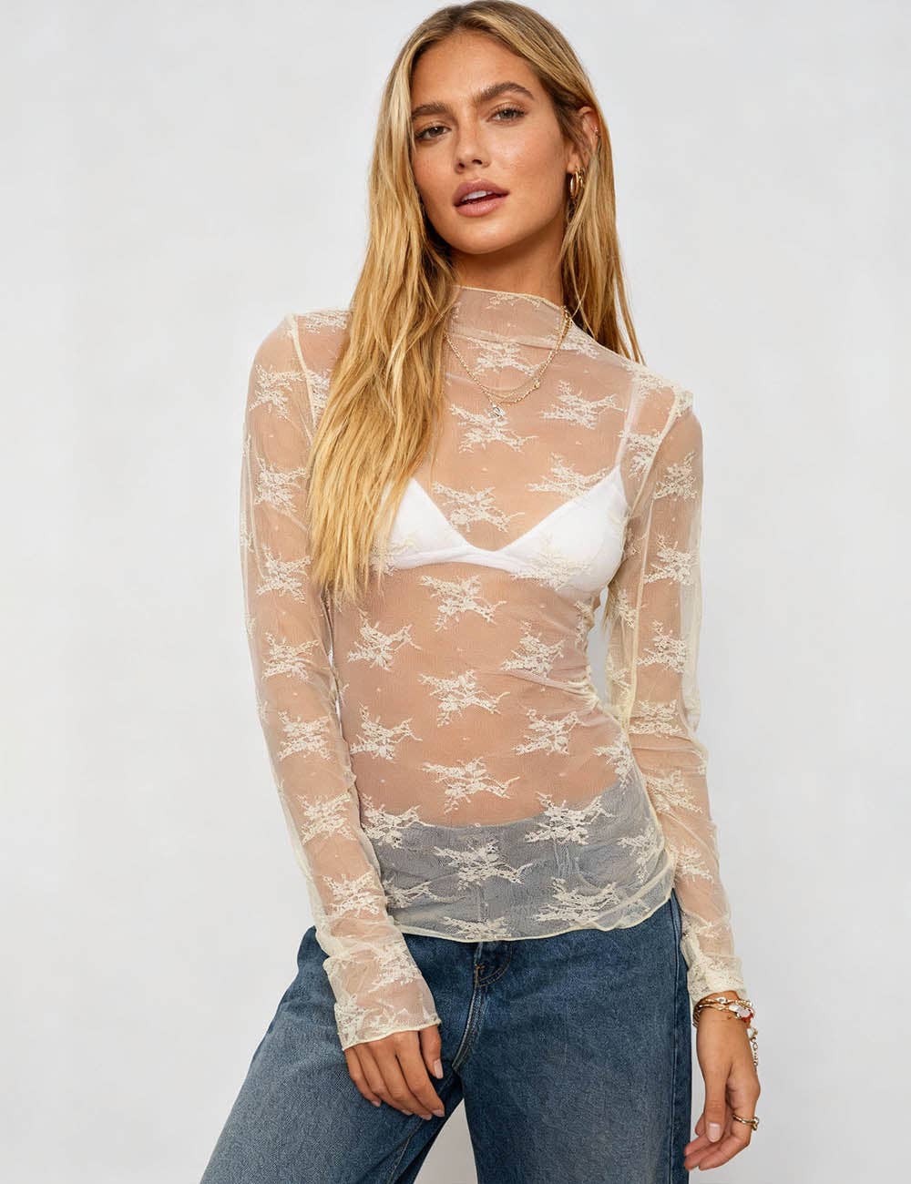 Long-Sleeve Lace Top
