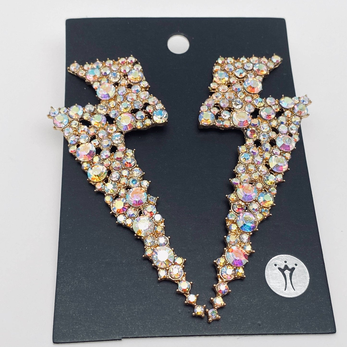 Lightning-shaped Rhinestone Earrings | Large Size