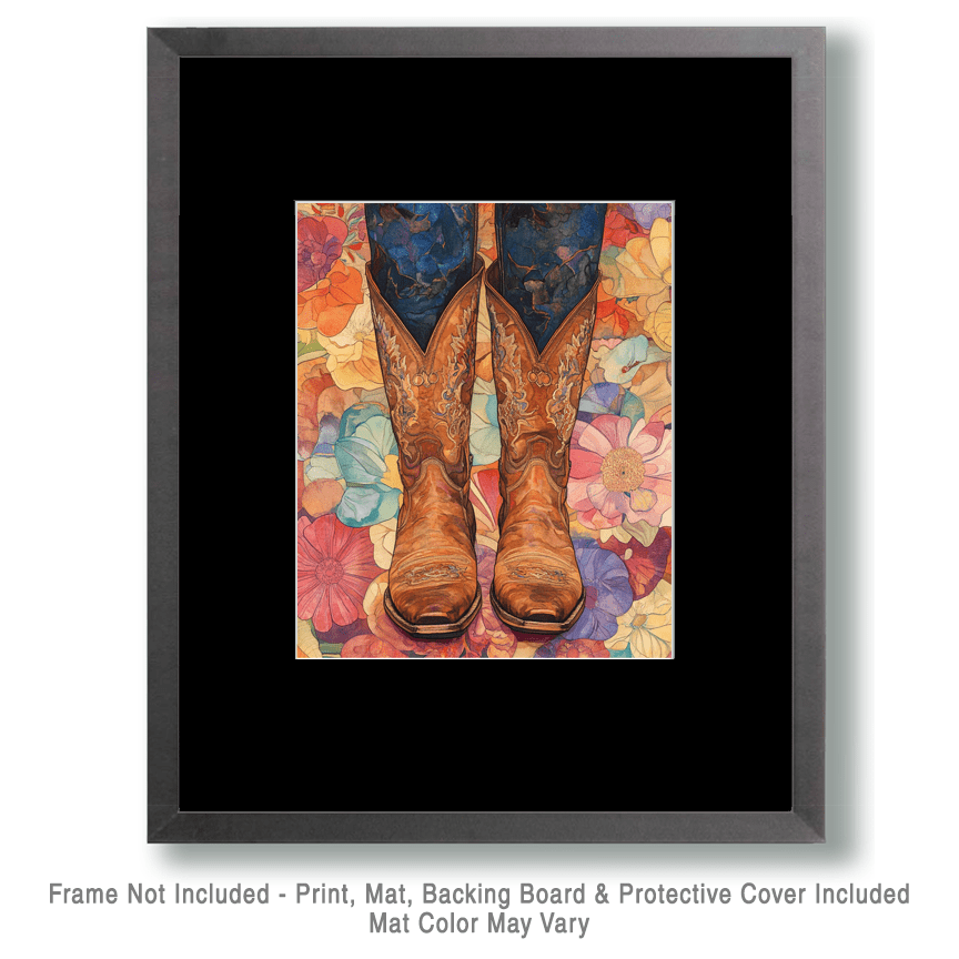 Floral Cowgirl Boots - Wall Art Print - Coastal Cowgirl