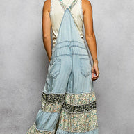 Mixed Media Ruffle Wide Leg Overall