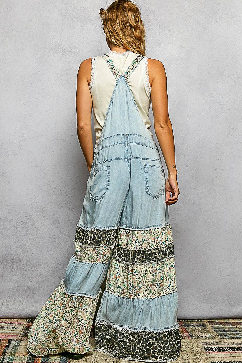 Mixed Media Ruffle Wide Leg Overall