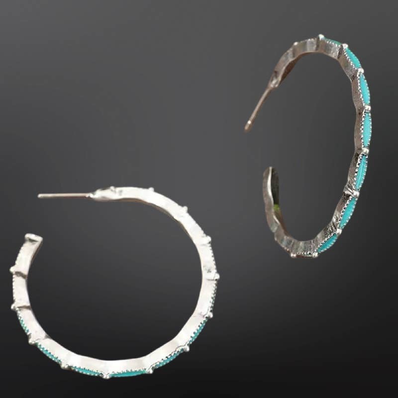 Southwestern Imitation Turquoise Hoop Earrings