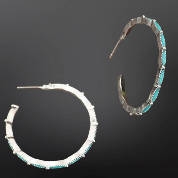 Southwestern Imitation Turquoise Hoop Earrings