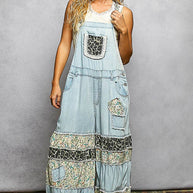 Mixed Media Ruffle Wide Leg Overall