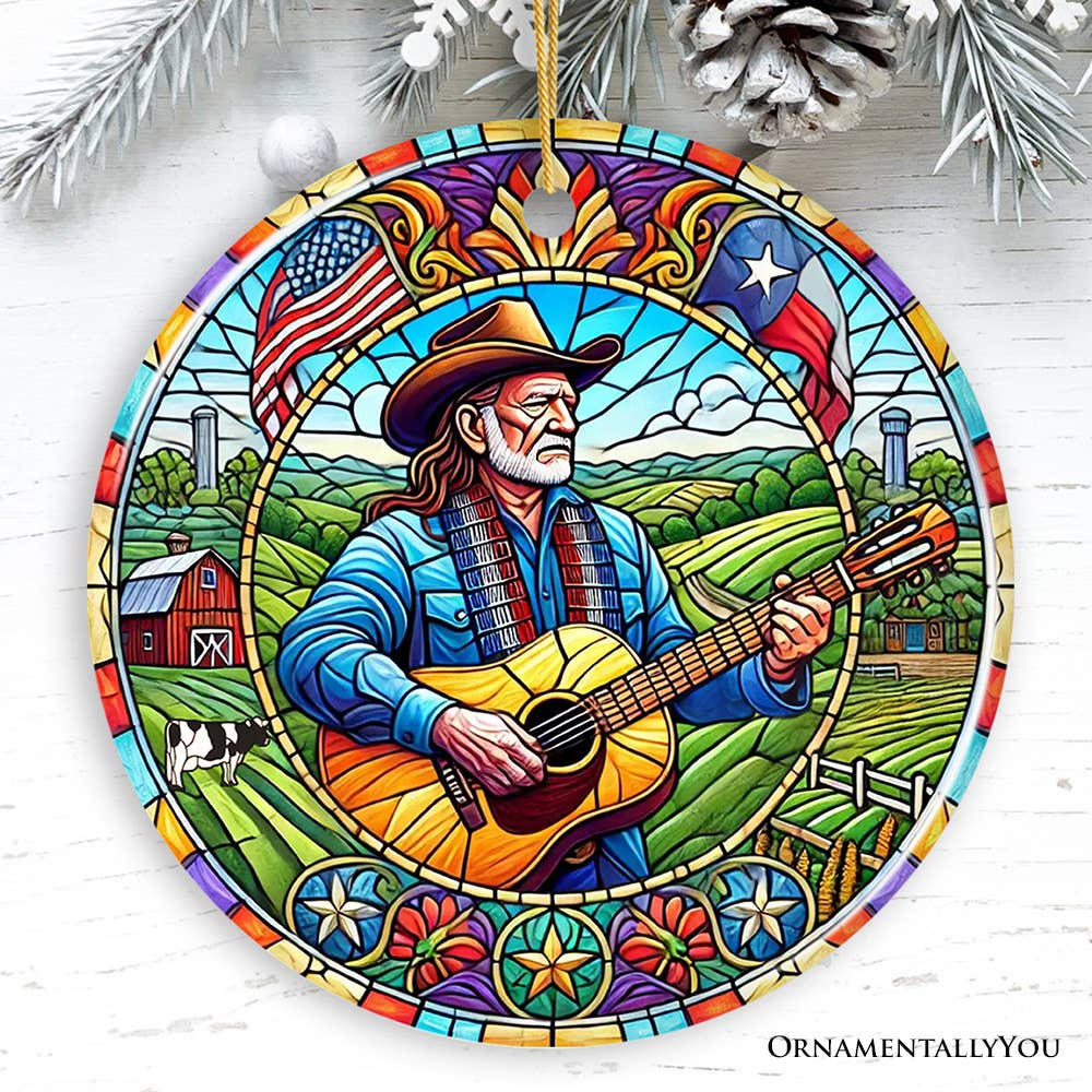 Country Outlaw Texas Melody Ornament, Stained Glass Style