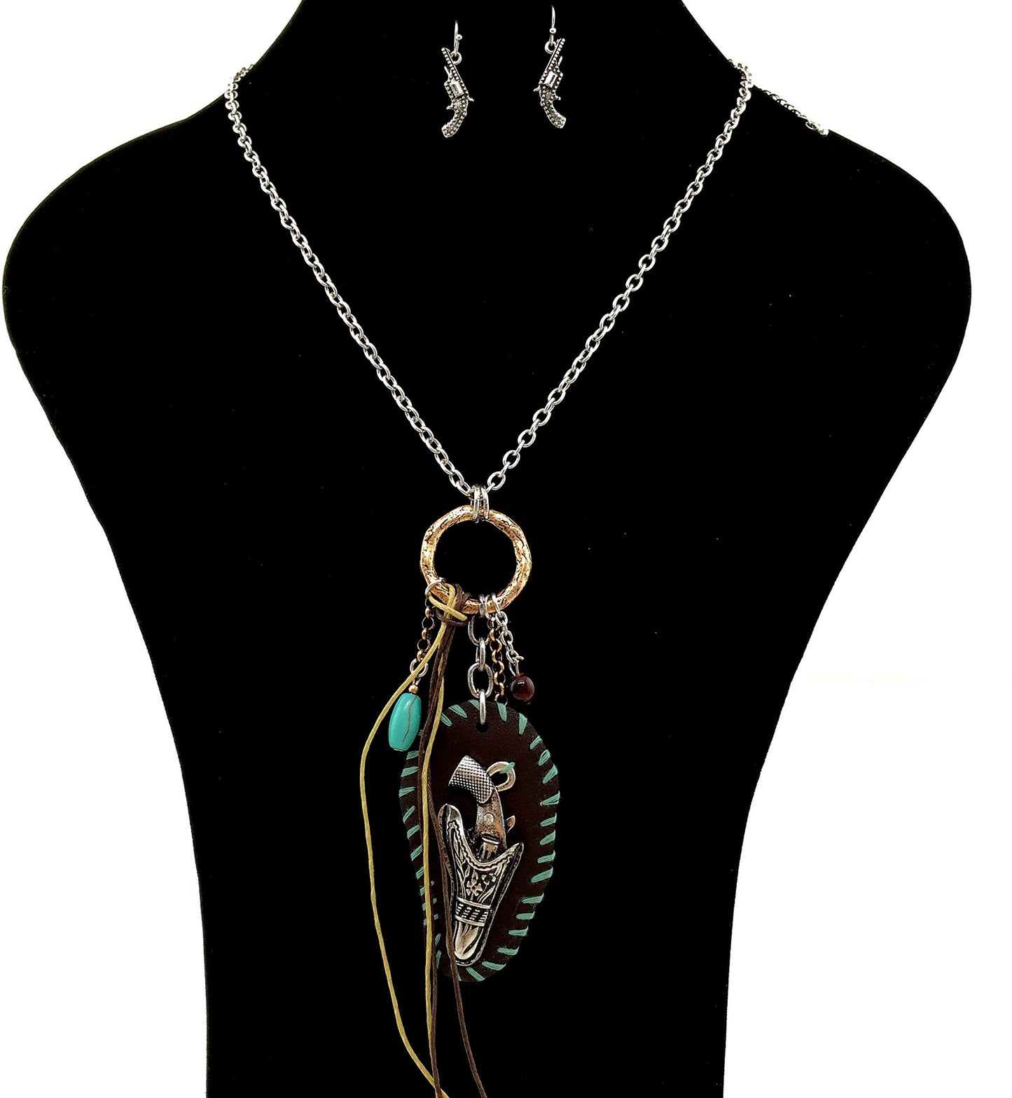 Pistol Gun Holder Leather Gypsy Long Necklace