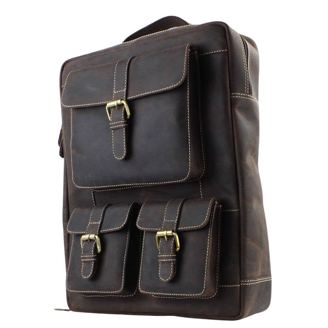 Hunter Leather Backpack with Front Pockets