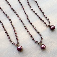 Antique Rose Freshwater Pearl Drop Crocheted Necklace