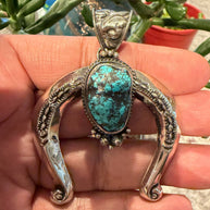 Squash Blossom with Natural Turquoise Pendant, Handcrafted