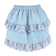 Light Blue Denim Ruched Bustle Skirt w/Lace