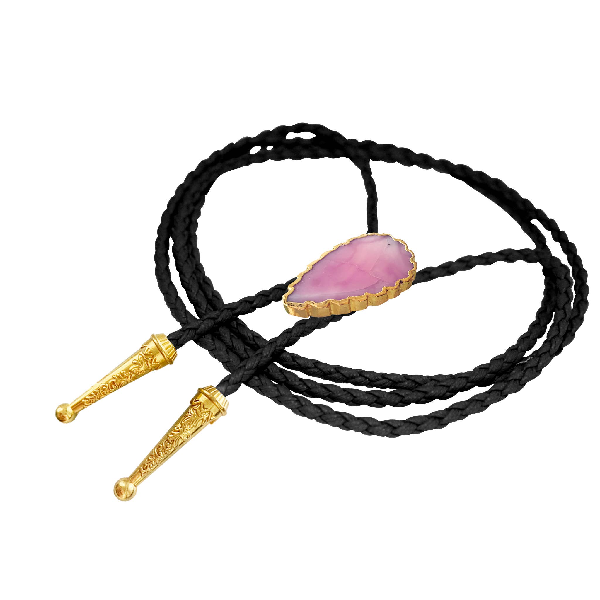 Gemstone Bolo Tie - Pink Opal (Gold)