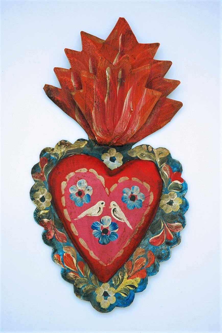 Mexican Hand Painted Tin Heart Wall Accent
