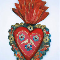 Mexican Hand Painted Tin Heart Wall Accent