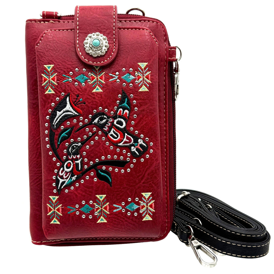 Native Embroidered Hummingbird  Crossbody Western Phone Wallet