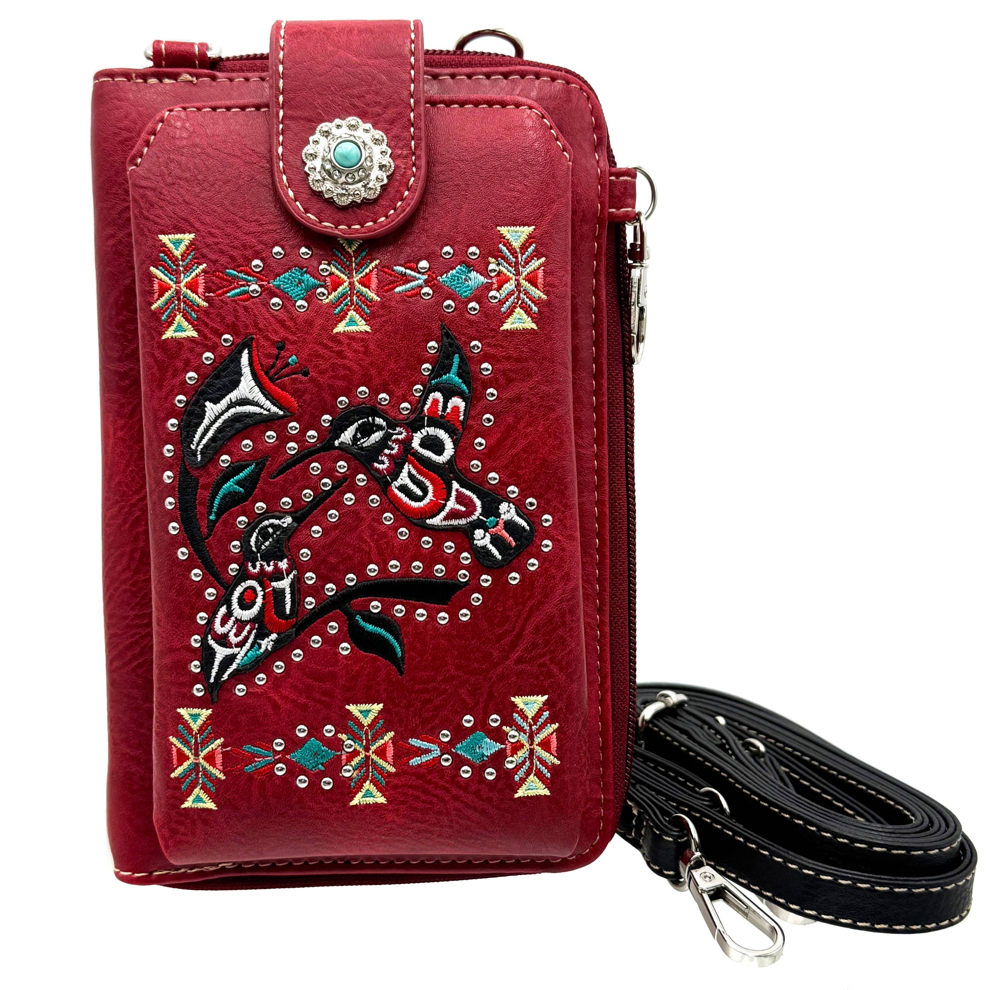 Native Embroidered Hummingbird  Crossbody Western Phone Wallet