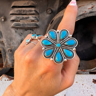 Flower Concho Sterling Silver Stone Ring