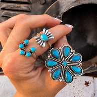 Flower Concho Sterling Silver Stone Ring