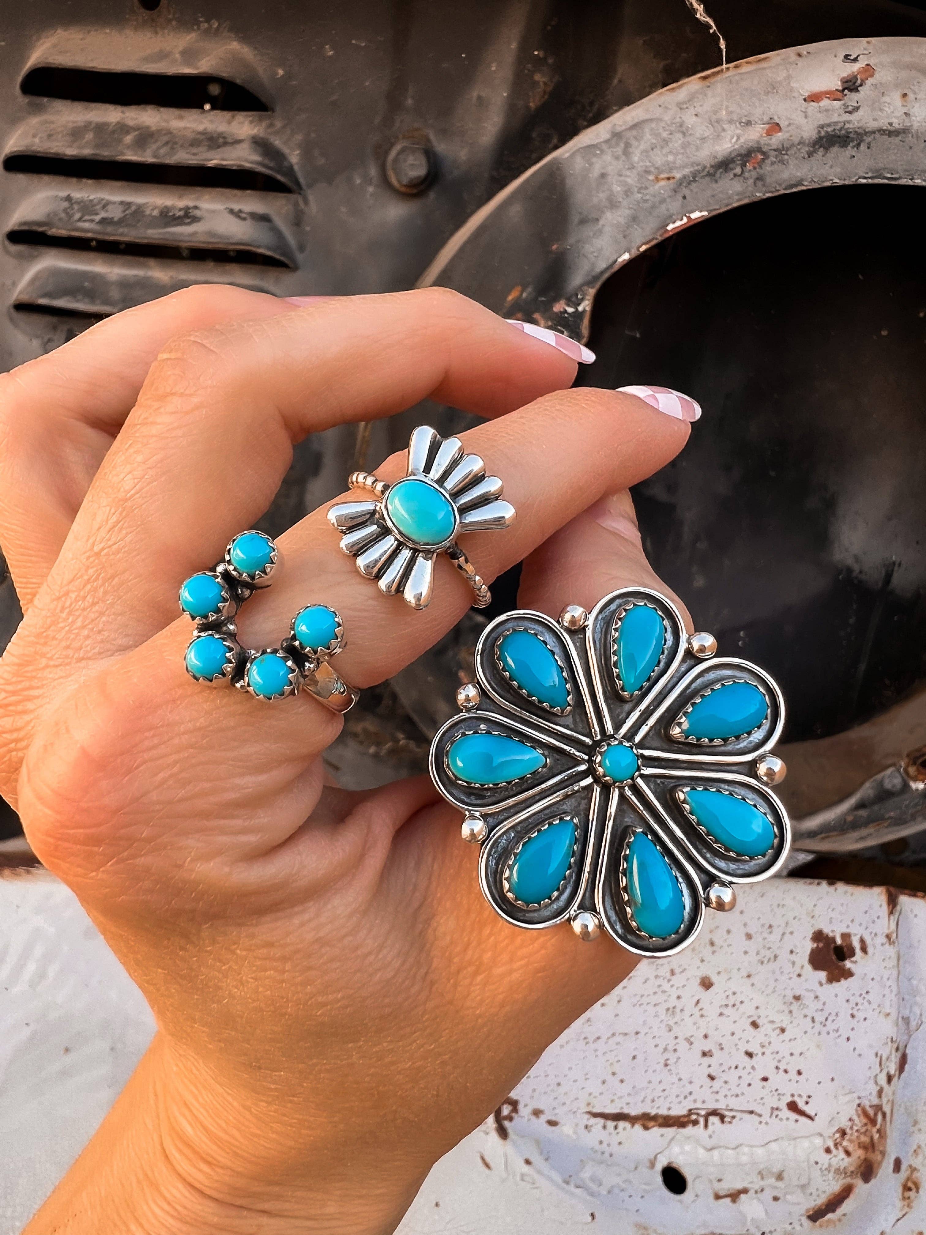 Flower Concho Sterling Silver Stone Ring