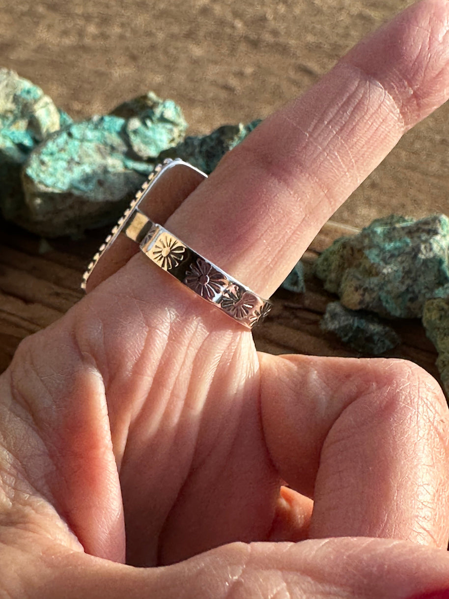 Beautiful Handmade Peacock Dahlia Rectangle Sterling Silver Adjustable Ring