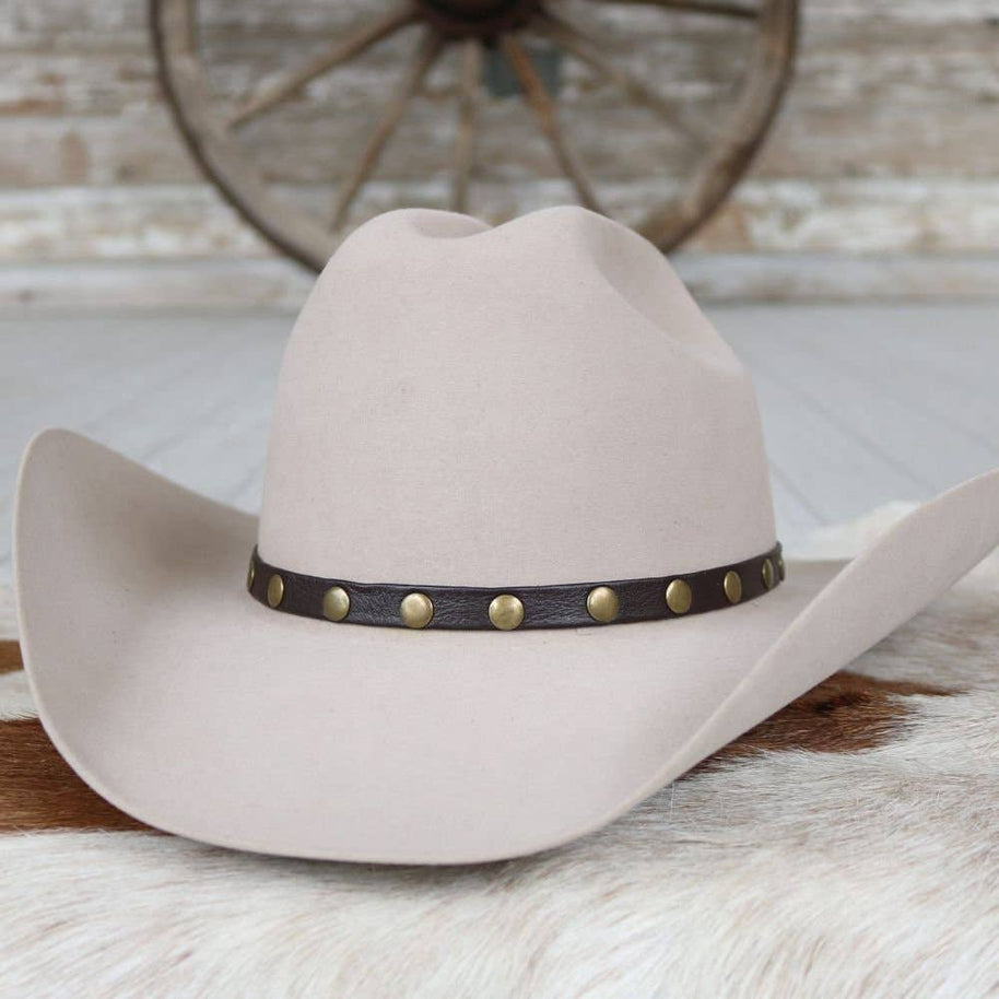 Espresso Studded Goat Leather Hat Band