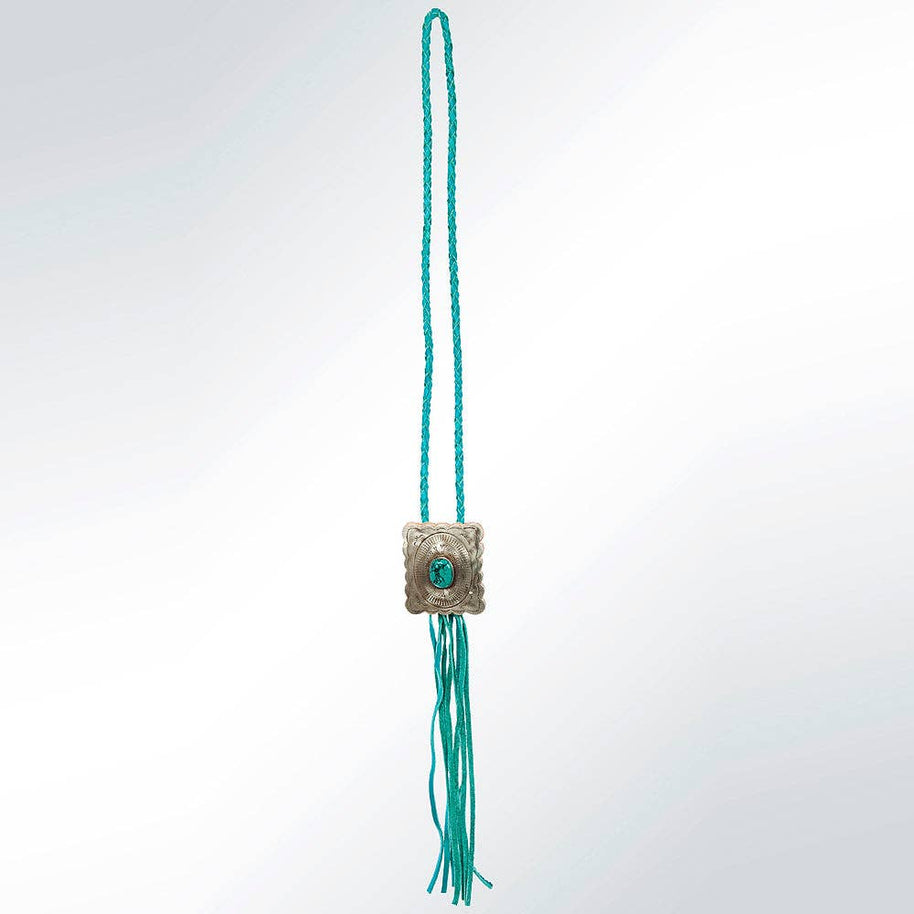 Braided Leather Bolo Silver Concho