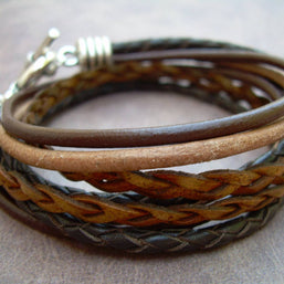 Four Strand Double Wrap Leather Bracelet, Toggle clasp